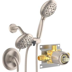 imageSR SUN RISE Shower System with Handheld Shower and Rain Shower Combo Set High Pressure 5spray Dual 2 in 1 Shower Faucet Patented 3way Diverter Brushed Nickel Valve IncludeBrushed Nickel