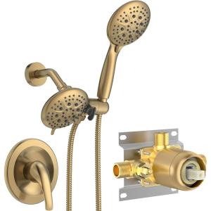 imageSR SUN RISE Shower System with Handheld Shower and Rain Shower Combo Set High Pressure 5spray Dual 2 in 1 Shower Faucet Patented 3way Diverter Brushed Nickel Valve IncludeBrushed Gold