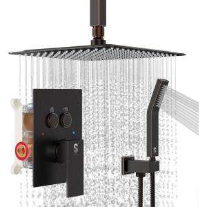 imageSR SUN RISE Shower System with Push Button Diverter Wall Mounted Luxury 12 Inch Rain Shower Head with Handheld Spray High Pressure Shower Faucet Combo Set with Roughin Valve Brushed NickelOil Rubbed Bronze