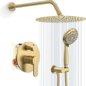 imageShower Faucet  3 Function High Pressure Shower Head System 6 Setting Headheld Shower Head Fixtures Valve Included  Brushed Gold
