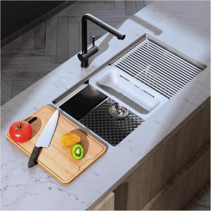 imageUndermount Stainless Steel Kitchen Sink  SR SUN RISE 32quot x 19quot x 10quot Drop In Workstation Sink Handmade Single Bowl Kitchen Sink with Accessories Pack of 5 Brushed Finish
