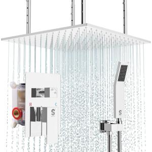 imageWaist Massage Spray Shower System with 6 Body Jets 12 Rain Shower System with Jets and Handheld Shower Faucet Set with Roughin Valve Wall Mounted Shower Fixture Set for Bathroom Brushed NickelPolished Chrome