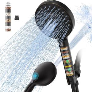 imageFiltered Shower Head with Handheld High Pressure 9 Spray Mode Brushed Gold Showerhead with 4 Filters Detachable Shower Head Water Softener Filters Beads for Hard Water  Remove ChlorineOil Rubbed Bronze