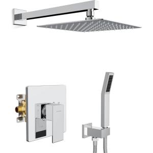 imageSR SUN RISE Shower Faucet Set ampamp System  10 Inch Rainfall Shower Head ampamp Handle Set Wall Mounted Brushed Nickel Solid Brass Valve Trim Kit IncludedPolished Chrome