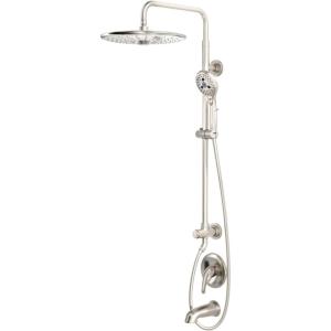 imageSR SUN RISE Slide Bar Shower System Bathtub Faucet Set 10 Inch 3Function Rain Shower Heads and Handheld Combo for Bathroom Single Handle Shower Fixture Valve and Trim kit Brushed Nickel