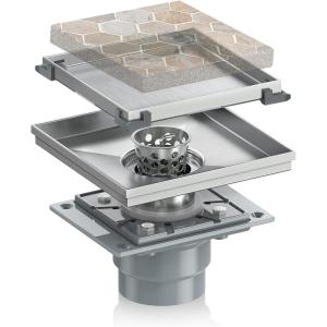 imageSquare Shower Drain  6quot Tiled Insert with PVC Drain Base SR SUN RISE Shower Floor Drain High Capacity Hair Strainer 304 Stainless Steel Brushed Nickel