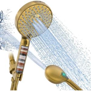 imageFiltered Shower Head with Handheld High Pressure 9 Spray Mode Brushed Gold Showerhead with Filters Detachable Shower Head Water Softener Filters Beads for Hard Water  Remove ChlorineBrushed Gold