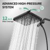 image12 Inch Wide Rain Shower Head with Filtered Handheld Combo High Pressure Rainfall Shower Head 9 Spray Modes Handheld with 9Inch Extension Arm Comes with Filter Removes ChlorineBlackBlack