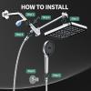 image12 Inch Wide Rain Shower Head with Filtered Handheld Combo High Pressure Rainfall Shower Head 9 Spray Modes Handheld with 9Inch Extension Arm Comes with Filter Removes ChlorineBlackChrome