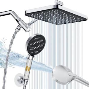 image12 Inch Wide Rain Shower Head with Filtered Handheld Combo High Pressure Rainfall Shower Head 9 Spray Modes Handheld with 9Inch Extension Arm Comes with Filter Removes ChlorineBlackChrome