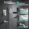 imageSR SUN RISE 12 Inches All Metal Square Shower System with Tub Spout Tub Shower Faucet Set High Pressure Rain Shower Head and Handheld Sprayer Combo Shower Fixtues Valve Included Brushed NickelPolished Chrome