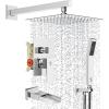 imageSR SUN RISE 12 Inches All Metal Square Shower System with Tub Spout Tub Shower Faucet Set High Pressure Rain Shower Head and Handheld Sprayer Combo Shower Fixtues Valve Included Brushed NickelPolished Chrome