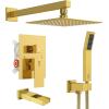 imageSR SUN RISE 12 Inches All Metal Square Shower System with Tub Spout Tub Shower Faucet Set High Pressure Rain Shower Head and Handheld Sprayer Combo Shower Fixtues Valve Included Brushed NickelBrushed Gold