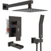imageSR SUN RISE 12 Inches All Metal Square Shower System with Tub Spout Tub Shower Faucet Set High Pressure Rain Shower Head and Handheld Sprayer Combo Shower Fixtues Valve Included Brushed NickelOil Rubbed Bronze