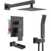 imageSR SUN RISE 12 Inches All Metal Square Shower System with Tub Spout Tub Shower Faucet Set High Pressure Rain Shower Head and Handheld Sprayer Combo Shower Fixtues Valve Included Brushed NickelMatte Black